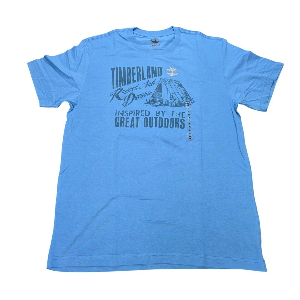 Timberland Rugged & Durable T Shirt Mens Size M Blue Cotton Casual Tent Logo NWT